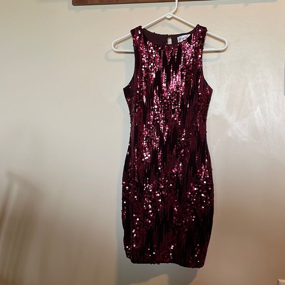 Red sequin & velvet dress